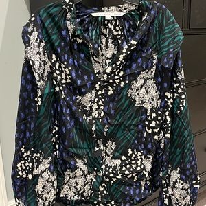 Veronica Beard women’s black buckley printed button down top blouse size 4.